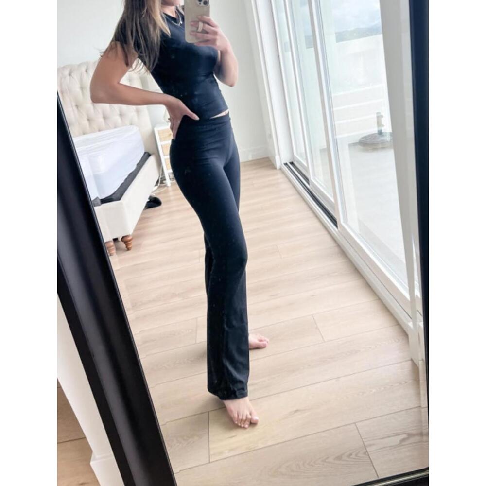 2 Piece Lounge Set |  Short Sleeve Cropped Top & Fold Over Flare Pants Medium